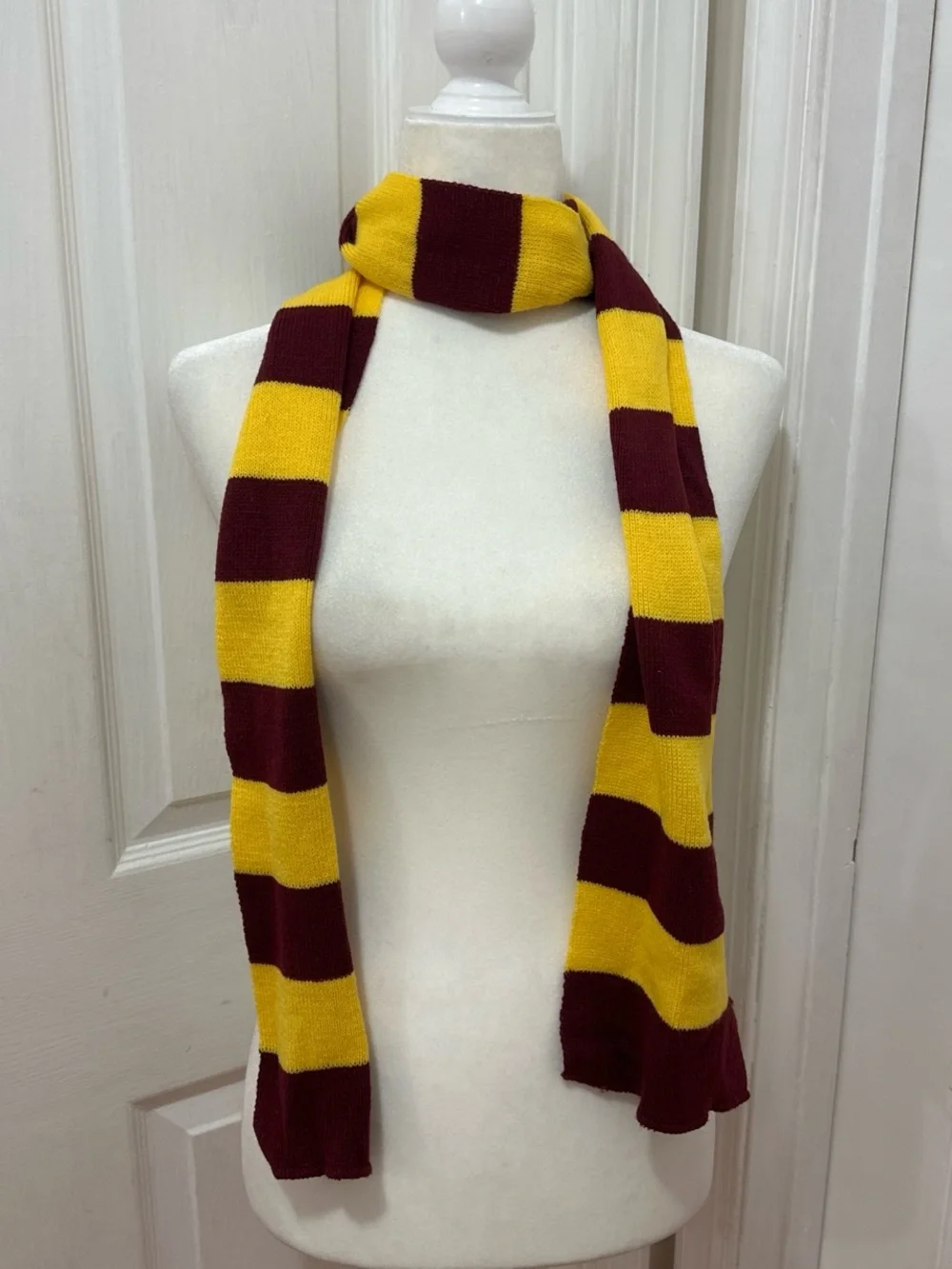 simple yellow and maroon striped scarf